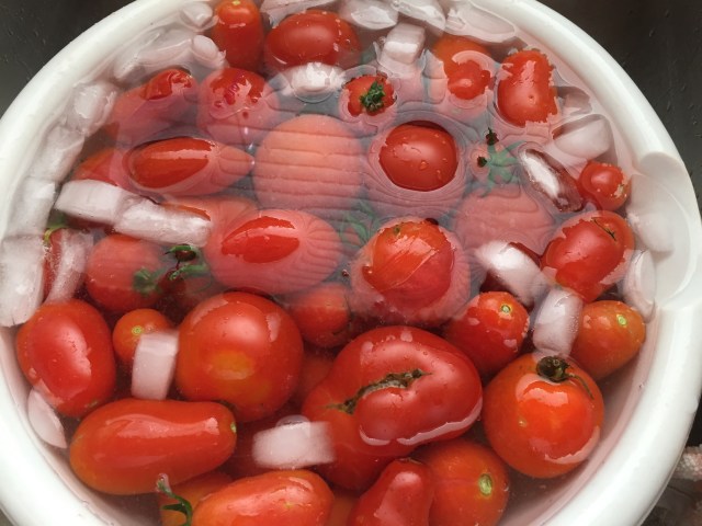 Shocking tomatoes before peeling