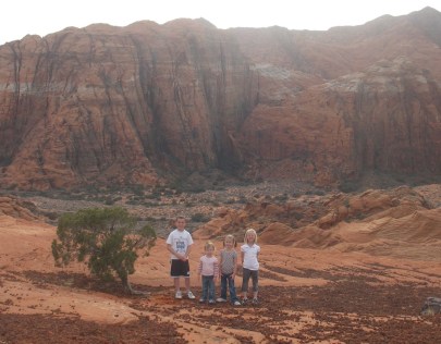 The Johnson geocaching crew out at Snow Canyon