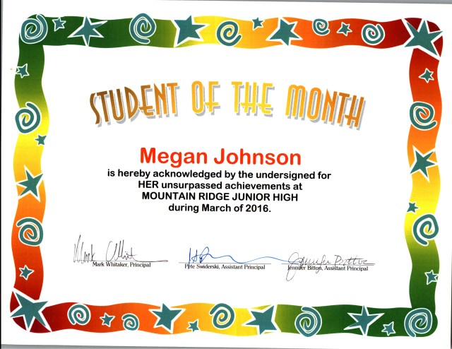 Megan - Student of the Month