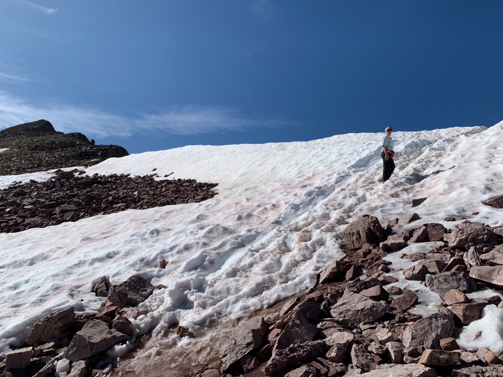 Manina crossing the snowfield on the way to summit of Kings Peak
