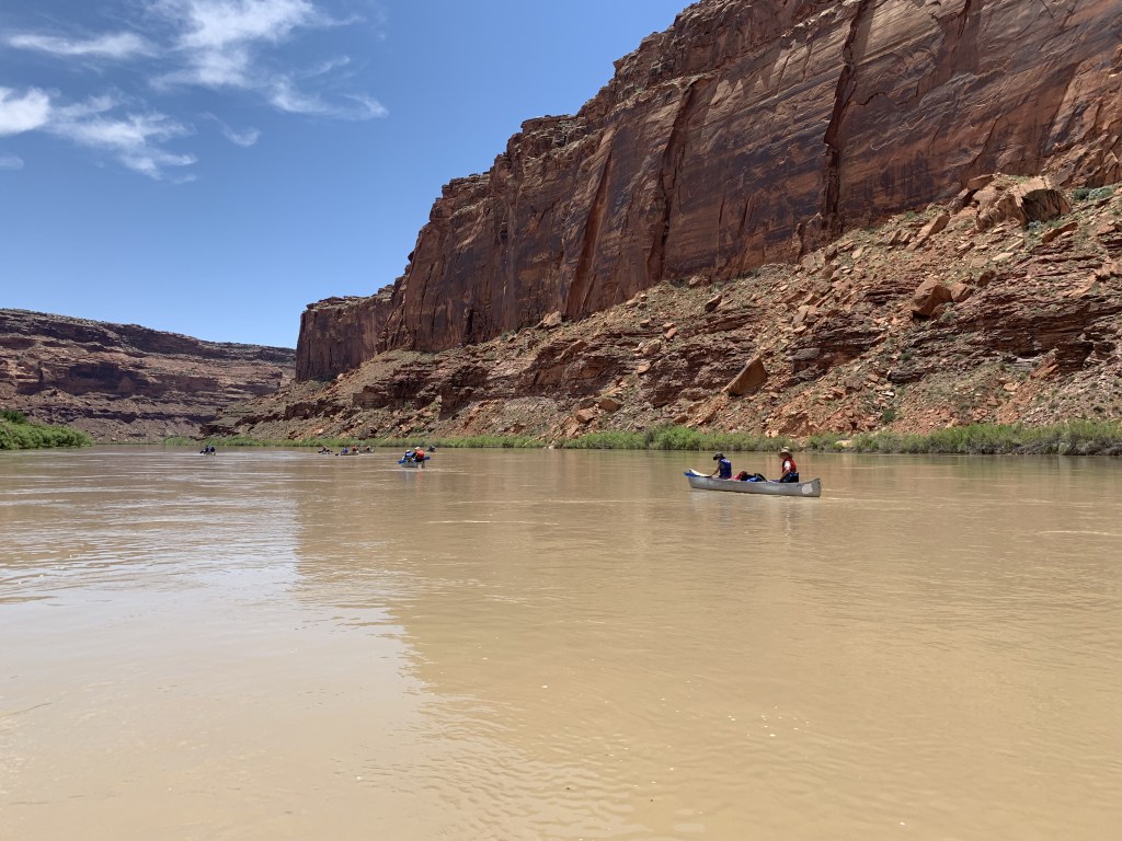 Drew and Andrew canoeing down Labyrinth Canyon